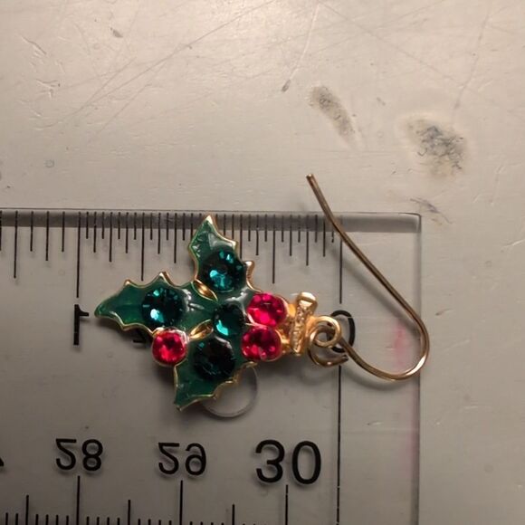 Handmade Holly and Berry Swarovski Crystal Dangle Earrings - Picture 5 of 6